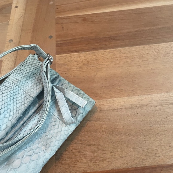 Baby blue authentic snake skin Textured Clutch with Wristlet